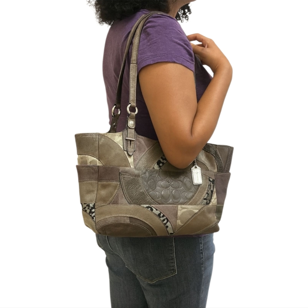Coach Gray Patchwork Shoulder Bag F15459 — Leather, Suede & Signature Fabric